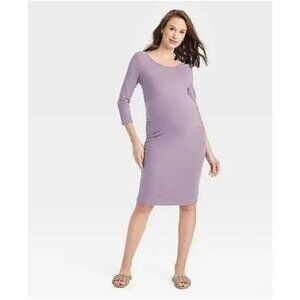 Isabel Maternity Women's 3/4 Sleeve T-Shirt Maternity Dress Dark Lilac Size XL